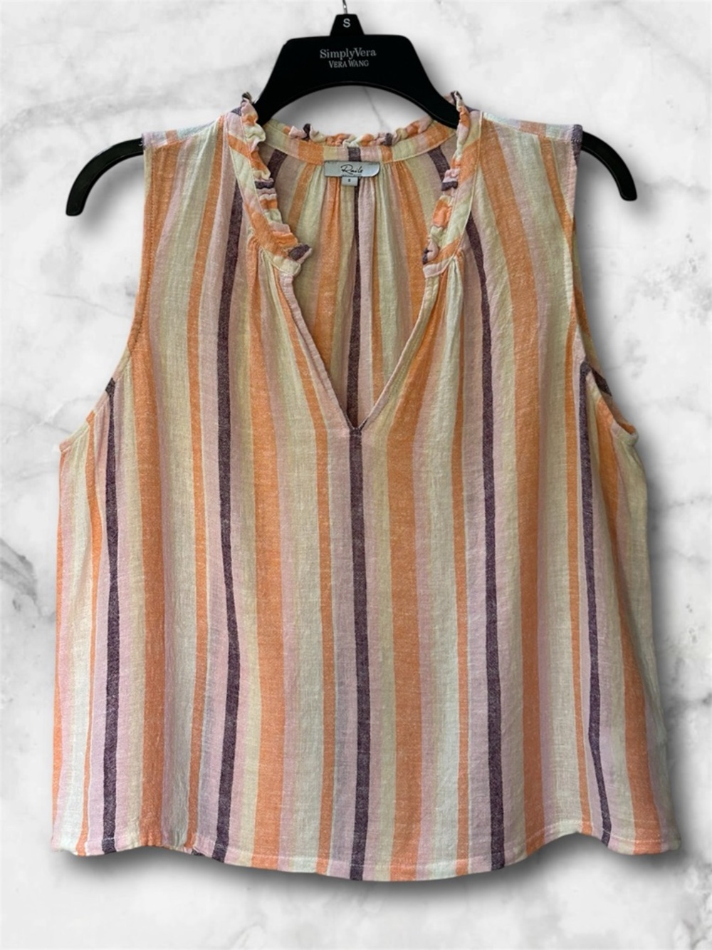 Rails Christy Luxe Linen Sleeveless Top Papaya Stripe Purple Orange Pink Size S - Picture 2 of 13